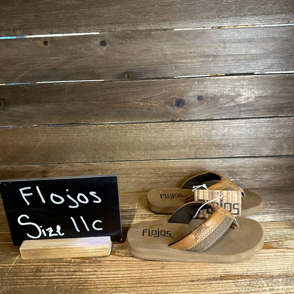 New Little Kids‎ Flojos Ryan Brown Faux Leather Flip Flops Thong Sandals Size 11